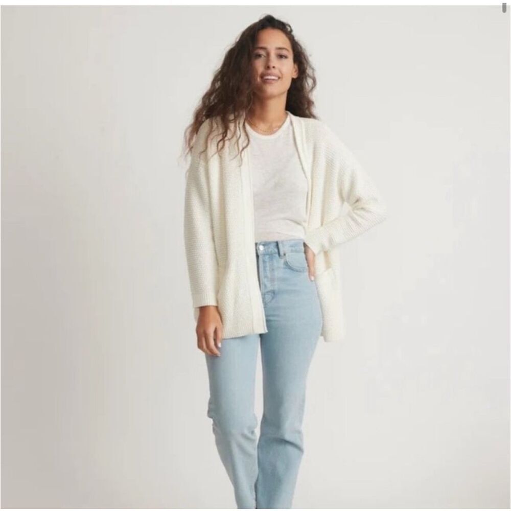 Marine Layer Catalina white waffle knit cardigan size small
